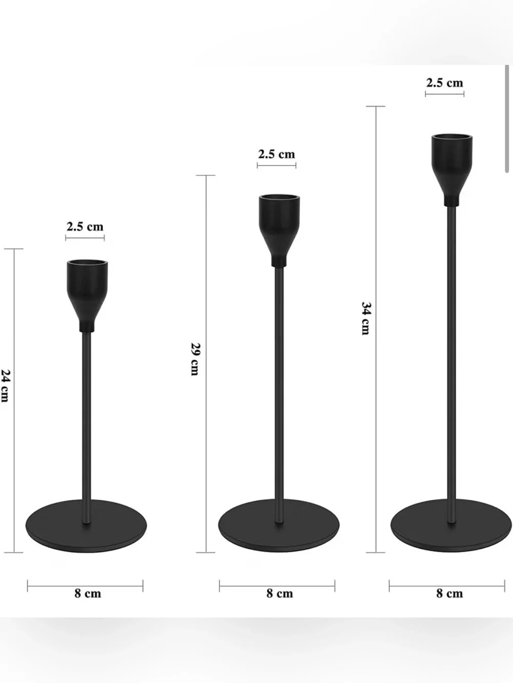 Set of 3 Matte Black Tiered Candlestick Holders for Tapered Candles